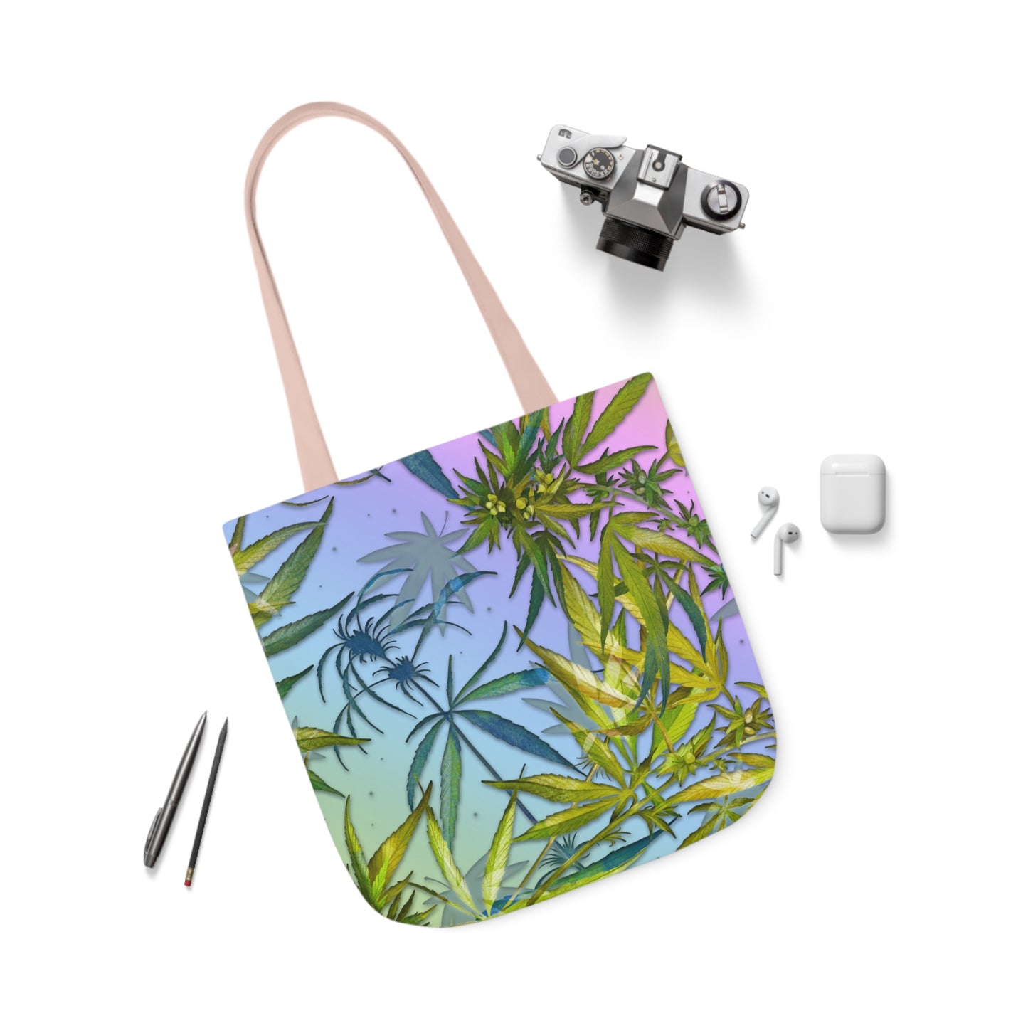 Sassy Pink And Green 420 Weed Marijuana Leaf Polyester Canvas Tote Bag (AOP)