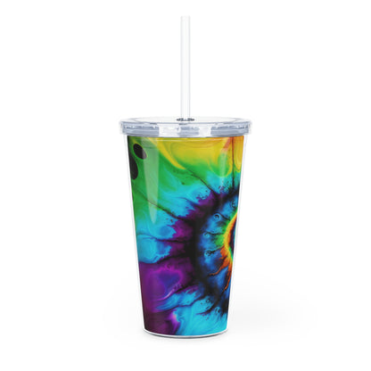 Bold And Beautiful Colors Tie Dye Style One Plastic Tumbler with Straw