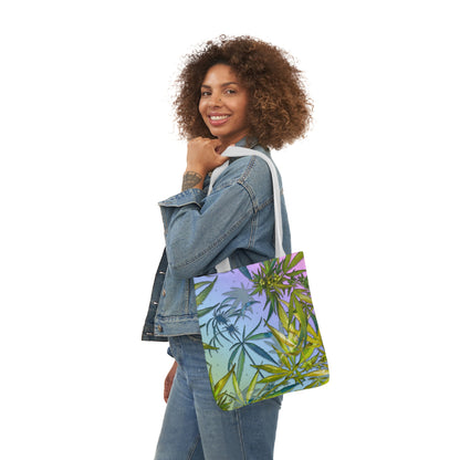 Sassy Pink And Green 420 Weed Marijuana Leaf Polyester Canvas Tote Bag (AOP)