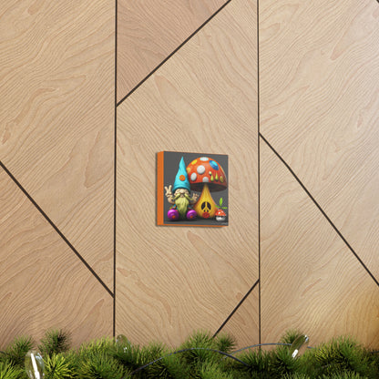 Gnome With Beautifully Detailed Green Orange With Colored Polka Dot Mushrooms And Cute Baby Mushroom Canvas Gallery Wraps