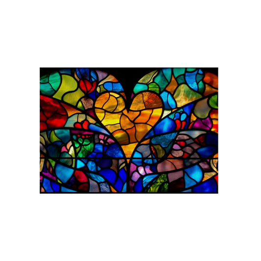 Stained Glass Blue Background Amazing Yellow Heart Aluminum Composite Panels
