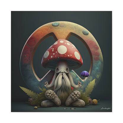 Beautiful Forest Round Peace Sign , Hippie With Beard Mushrooms Hat Flowers  Canvas Gallery Wraps