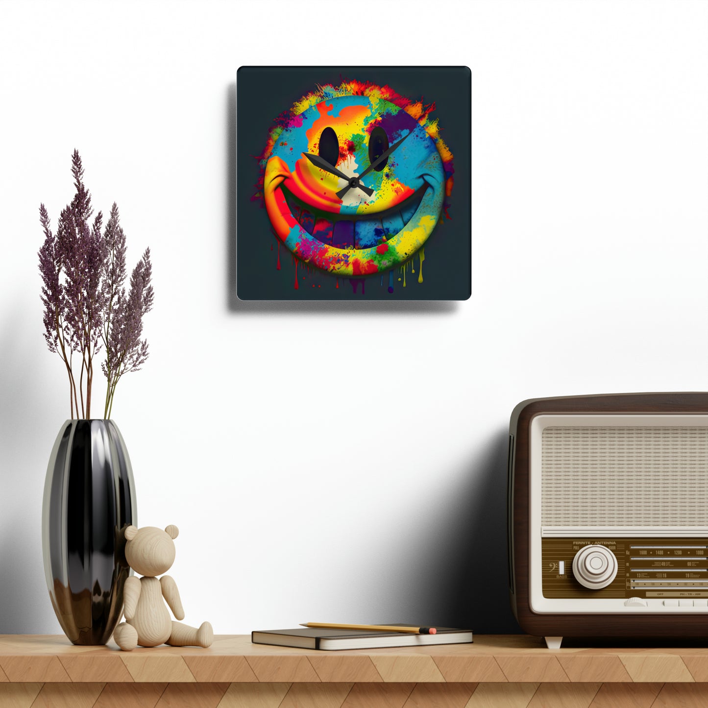 Happy Tie Dye Face Style 1 Wall Clock