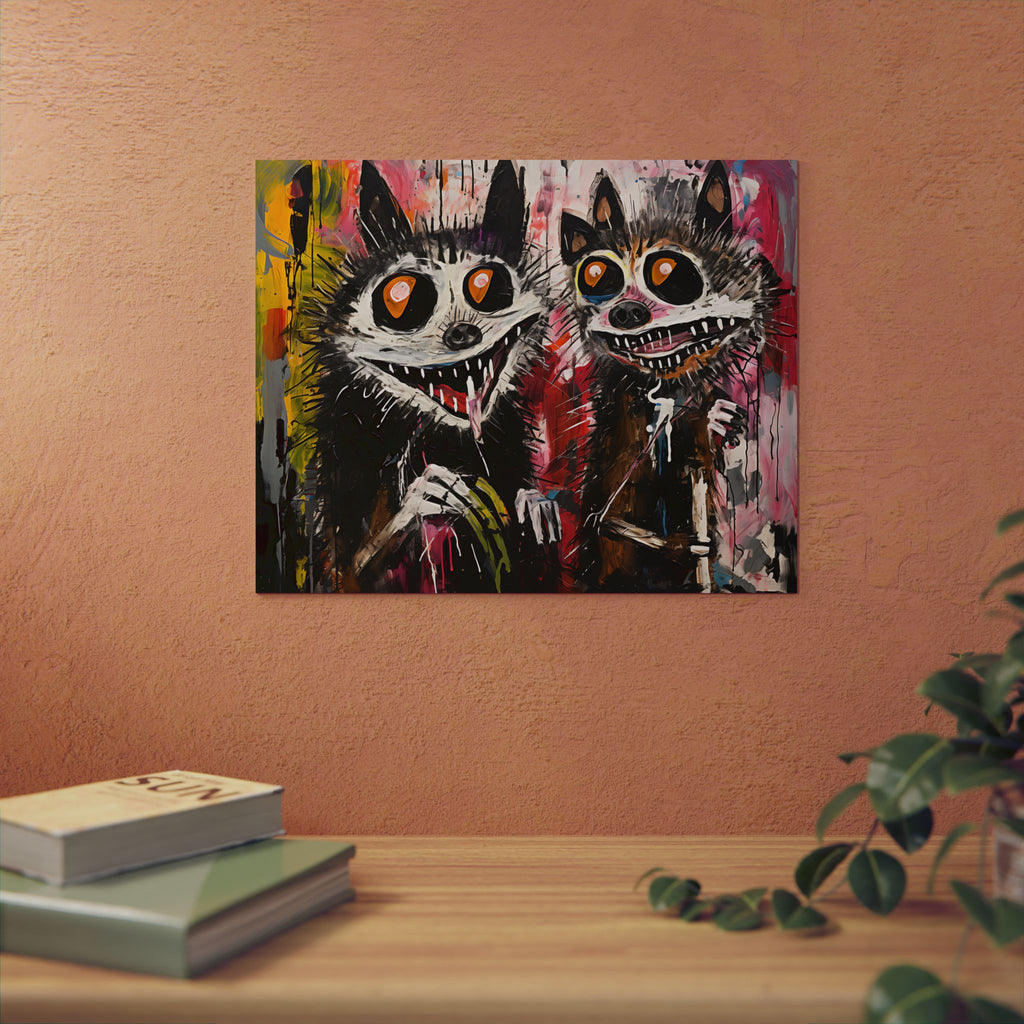 Doodle Abstract Wide Eye Racoons With Colorful Grey Pink Yellow Background By DaFlowerChild Aluminum Composite Panels