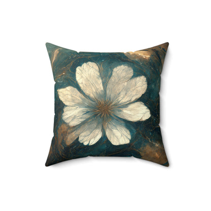 Bold And Beautiful White, Grey And Blue Floral Style 1 Spun Polyester Square Pillow