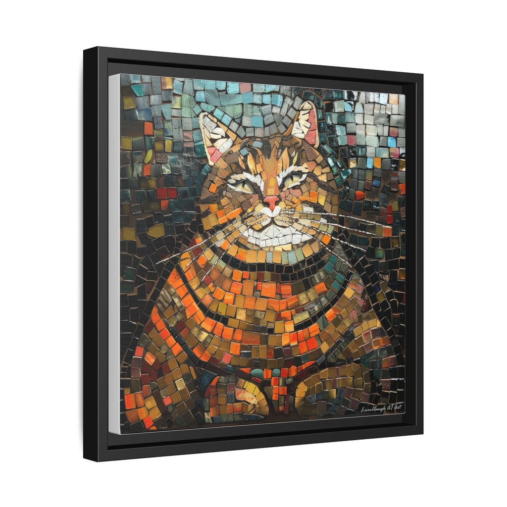Mosaic Majesty: The Regal Cat, Framed Mosaic Cat Art Print — Colorful Modern Wall Canvas
