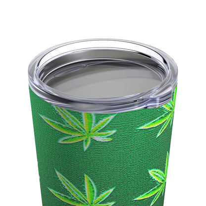 Green Marijuana Elegantly Designed Leaves With Textured Background 420 Weed Tumbler 20oz
