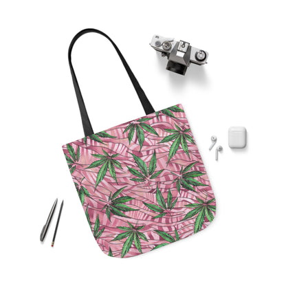 Beautifully Pink And Green Gorgeous Designed Marijuana 420 Weed Leaf Polyester Canvas Tote Bag (AOP)