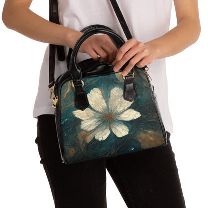 Bold And Beautiful White, Grey And Blue Floral Style 1 Shoulder Handbag