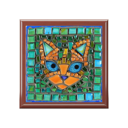 "Emerald Eyes Mosaic Cat", Jewelry- Stash- Collection Box