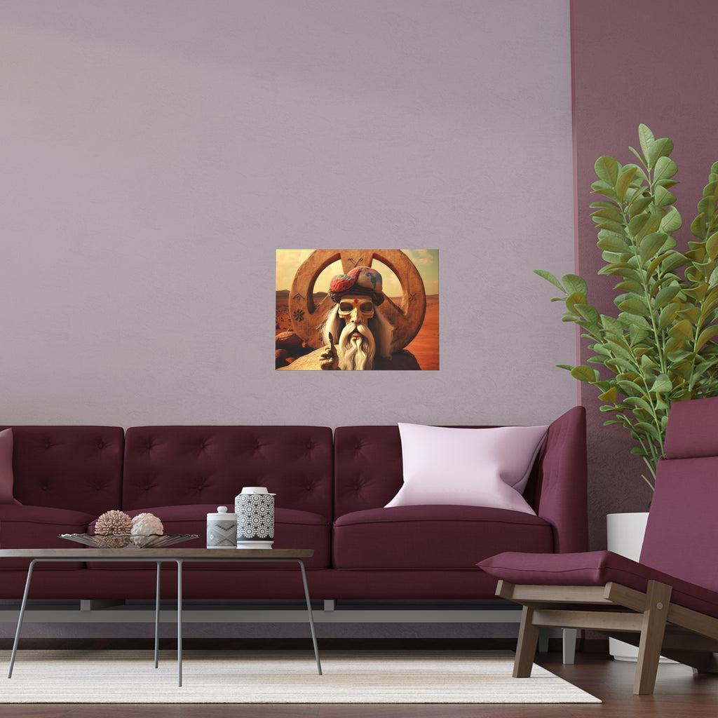 Wise Man In Dessert With Beard And Peace Sign Indoor and Outdoor Silk Posters