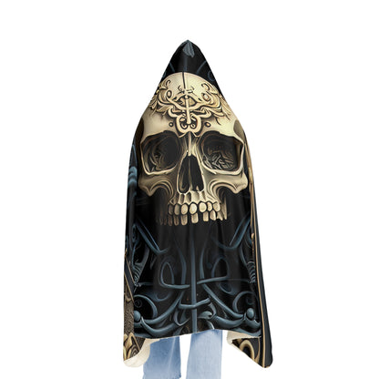 Silver Skull With Detailed Chrome And Blue Background Snuggle Blanket