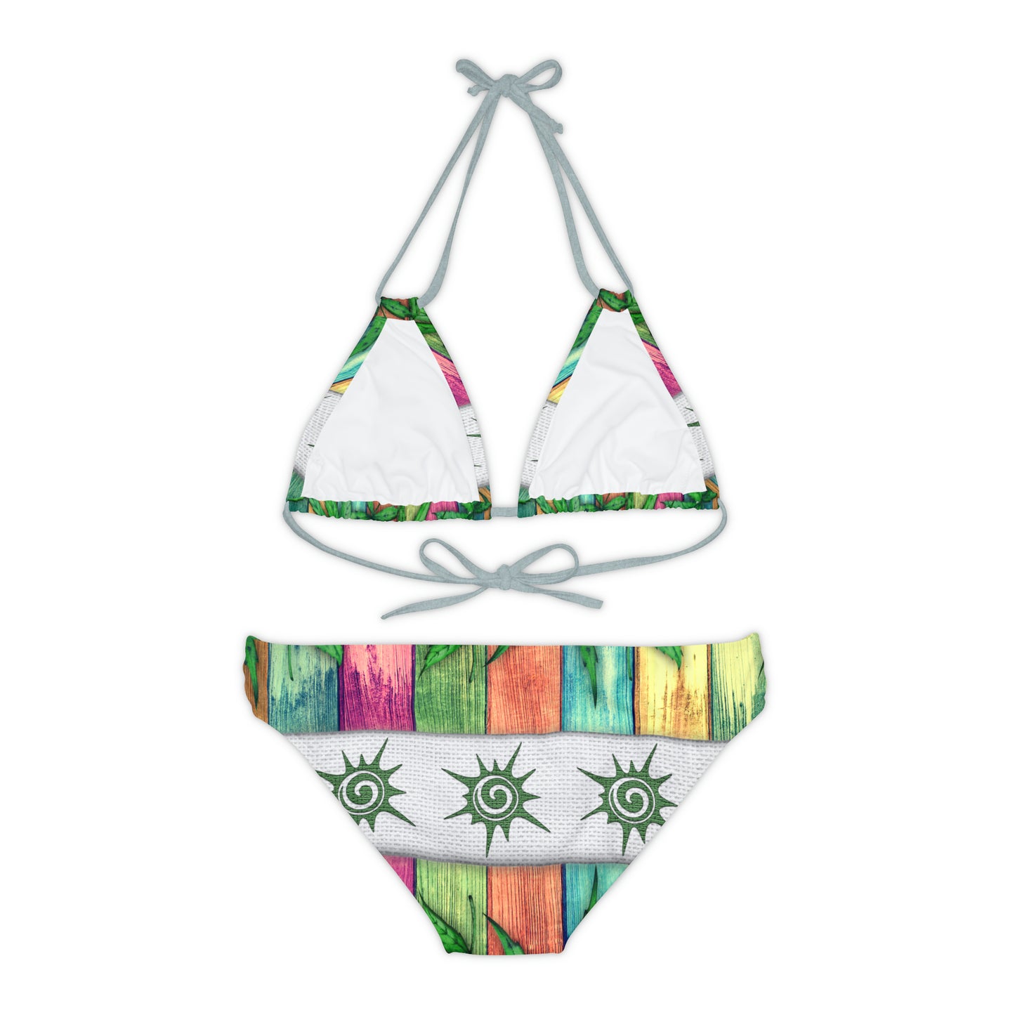 Beautiful Multicolored Pink Purple Blue 420 Weed Marijuana Leaf Strappy Bikini Set (AOP)