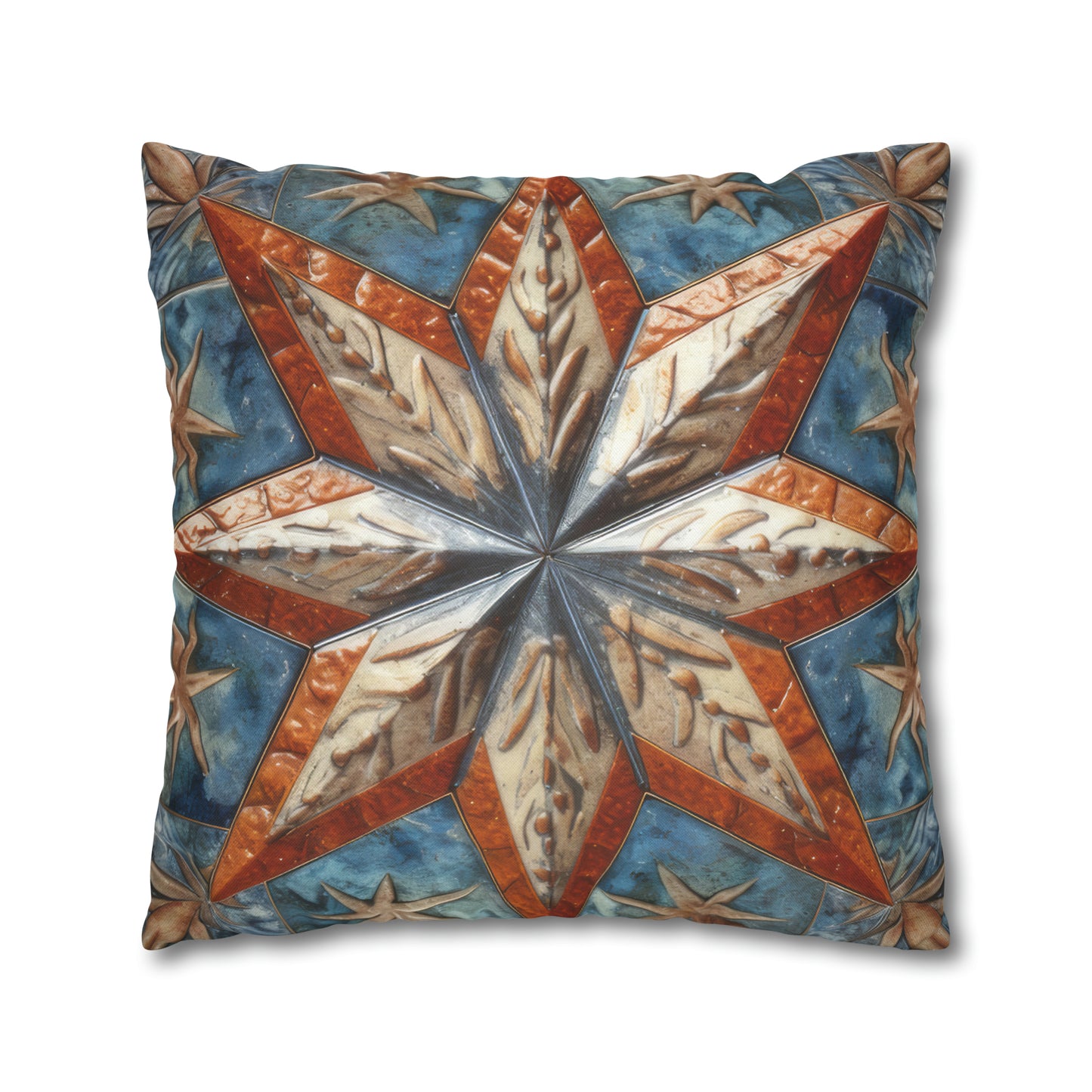 Beautiful Stars Abstract Star Style Orange, White And Blue Spun Polyester Square Pillow Case