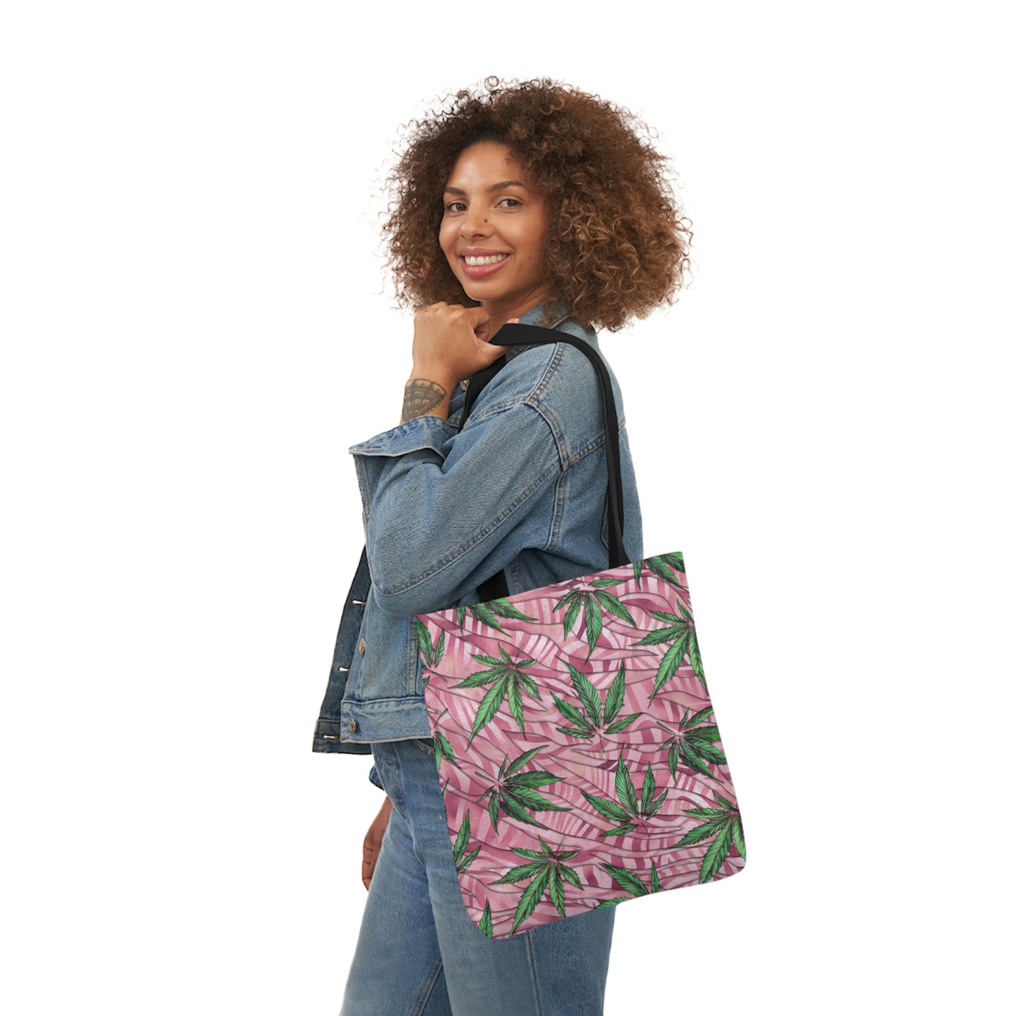 Beautifully Pink And Green Gorgeous Designed Marijuana 420 Weed Leaf Polyester Canvas Tote Bag (AOP)