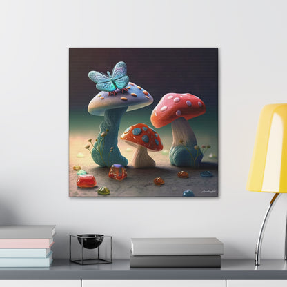 Beautiful Mushroom Luminating Colorful Bliss With Butterflies 2 Canvas Gallery Wraps