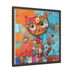 "Whimsical Mosaic Cat", Framed Mosaic Cat Art Print — Colorful Modern Wall Canvas