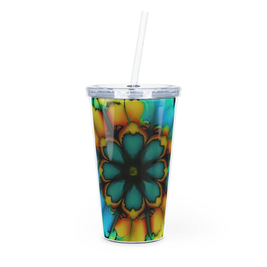 Bold And Beautiful Tie Dye B 3 Blue Yellow Plastic Tumbler with Straw