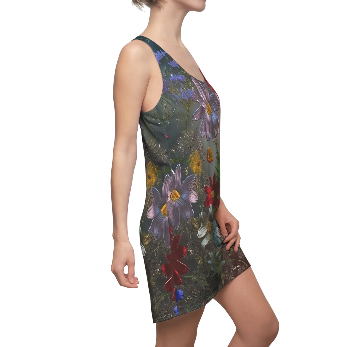 Bold & Beautiful & Metallic Wildflowers, Gorgeous floral Design, Style 6 Women's Cut & Sew Racerback Dress (AOP)