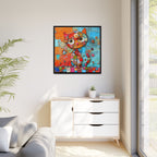 "Whimsical Mosaic Cat", Framed Mosaic Cat Art Print — Colorful Modern Wall Canvas
