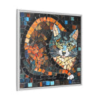 "Bold Mosaic Cat", Framed Mosaic Cat Art Print — Colorful Modern Wall Canvas