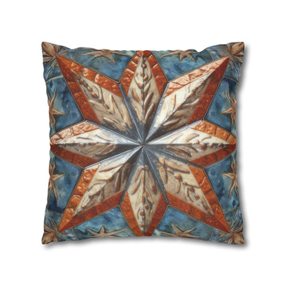 Beautiful Stars Abstract Star Style Orange, White And Blue Spun Polyester Square Pillow Case