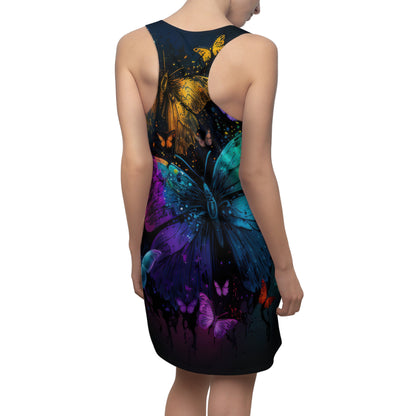 Bold And Beautiful Tie Dye Butterflies Style Seven Women's Cut & Sew Racerback Dress (AOP)