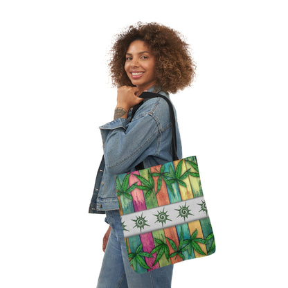 Beautiful Multicolored Pink Purple Blue 420 Weed Marijuana Leaf Polyester Canvas Tote Bag (AOP)