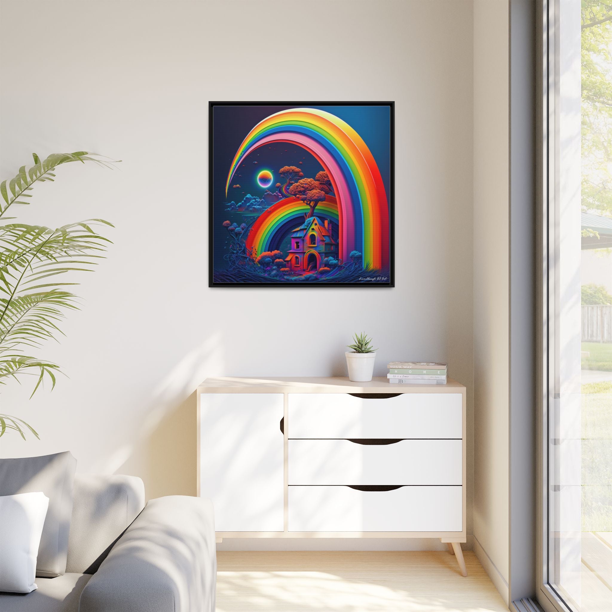 Home Beneath the Rainbow, Art Print — Colorful Modern Wall Canvas