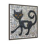 "Curious Black Cat Mosaic", Framed Mosaic Cat Art Print — Colorful Modern Wall Canvas