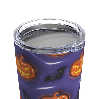 Orange Pumpkins And Black Bats With Purple Background 3-D Puffy Halloween by Mulew Art Tumbler 20oz