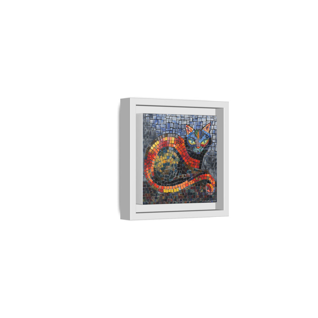 Mystic Shadows: The Enigmatic Cat, Framed Mosaic Cat Art Print — Colorful Modern Wall Canvas