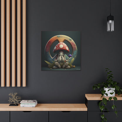 Beautiful Forest Round Peace Sign , Hippie With Beard Mushrooms Hat Flowers  Canvas Gallery Wraps