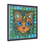 "Emerald Eyes Mosaic Cat", Framed Mosaic Cat Art Print — Colorful Modern Wall Canvas