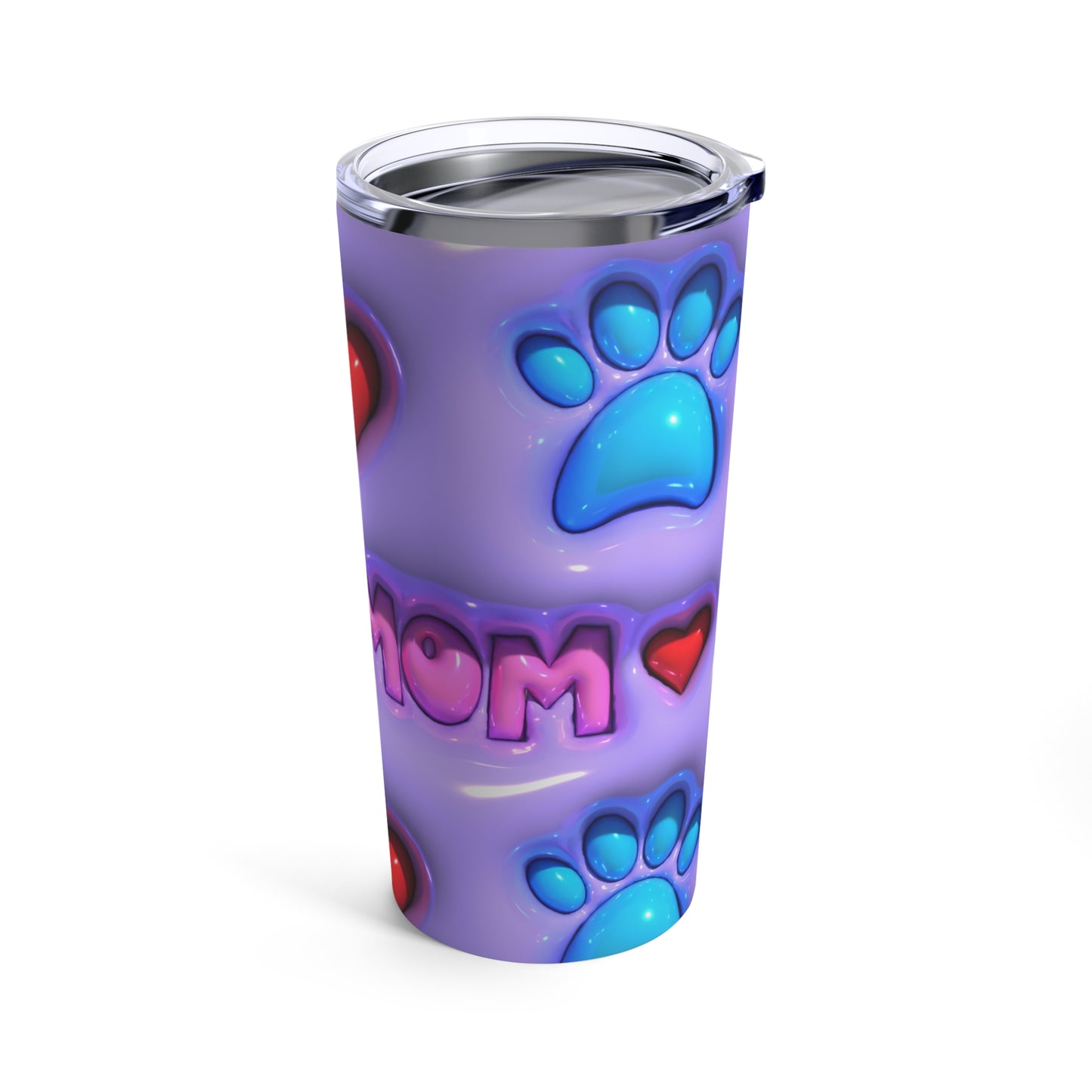 3-D Puffy Mom Dog Red Heart, Blue Dog Paw, Purple Background By Svetana Studio Tumbler 20oz