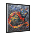 Mystic Shadows: The Enigmatic Cat, Framed Mosaic Cat Art Print — Colorful Modern Wall Canvas