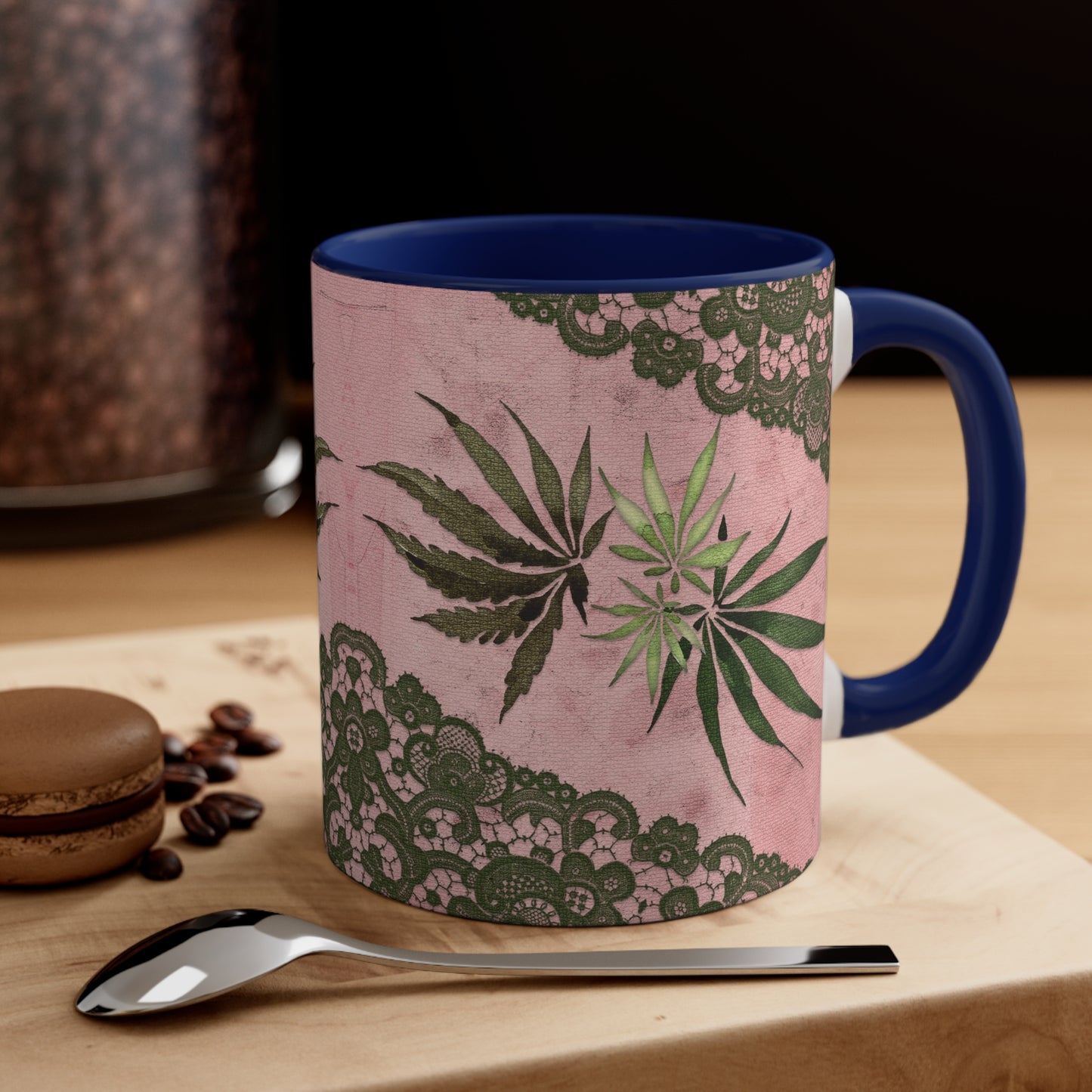 Grey Lace Gorgeous Pink Beautiful Multicolored Pot, Weed, Marijuana Leaf Accent Coffee Mug, 11oz