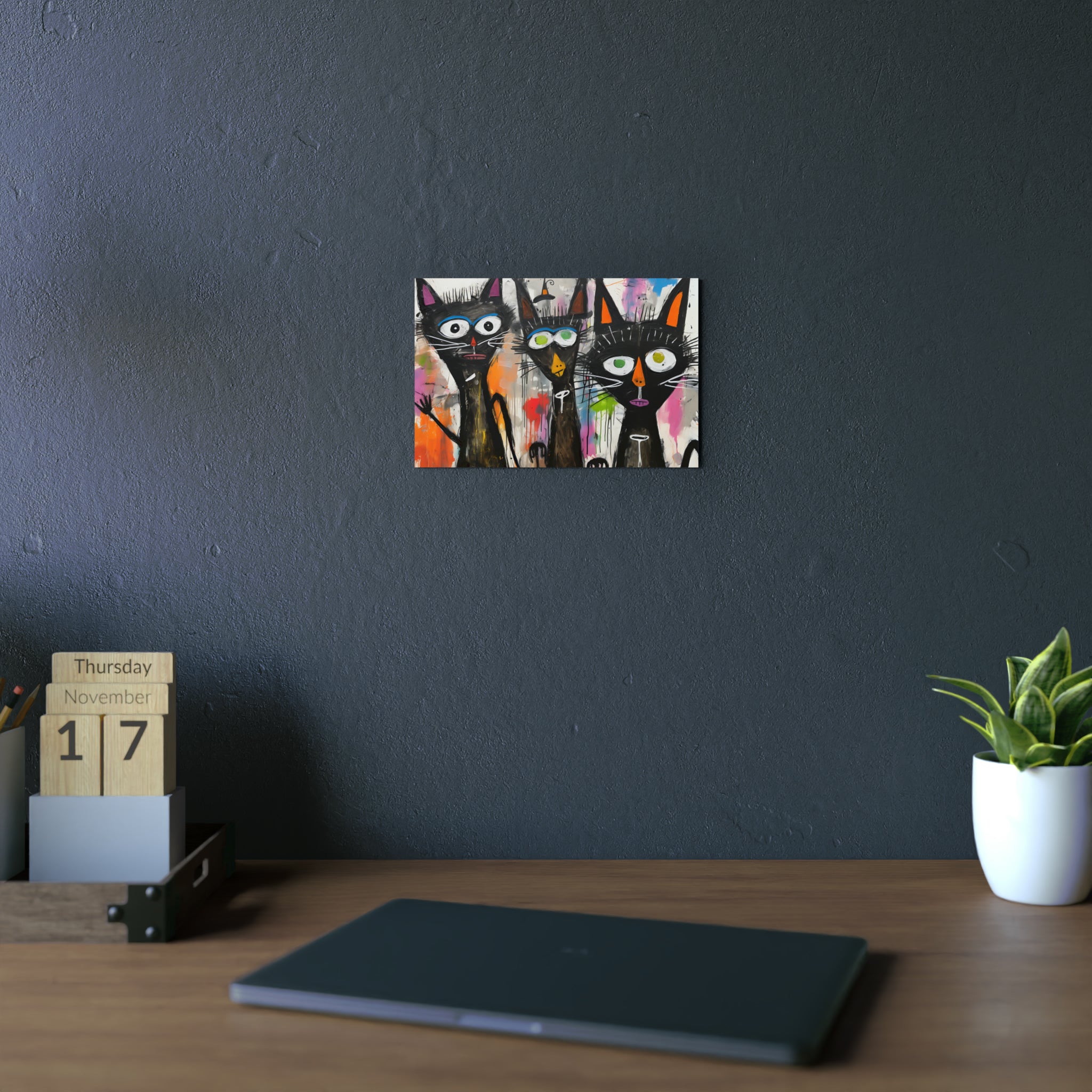 Doodle Abstract Black Cat By DaFlowerChild Aluminum Composite Panels