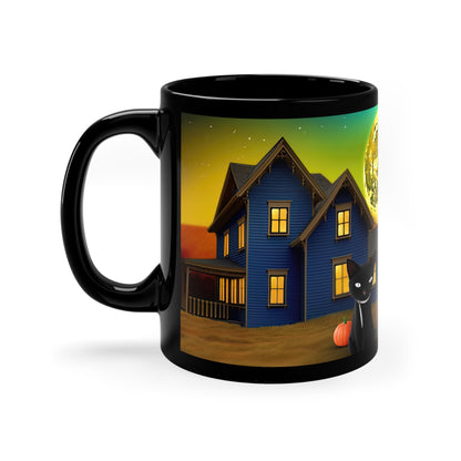 Ready For Fall Amazing Moon And Cat 11oz Black Mug