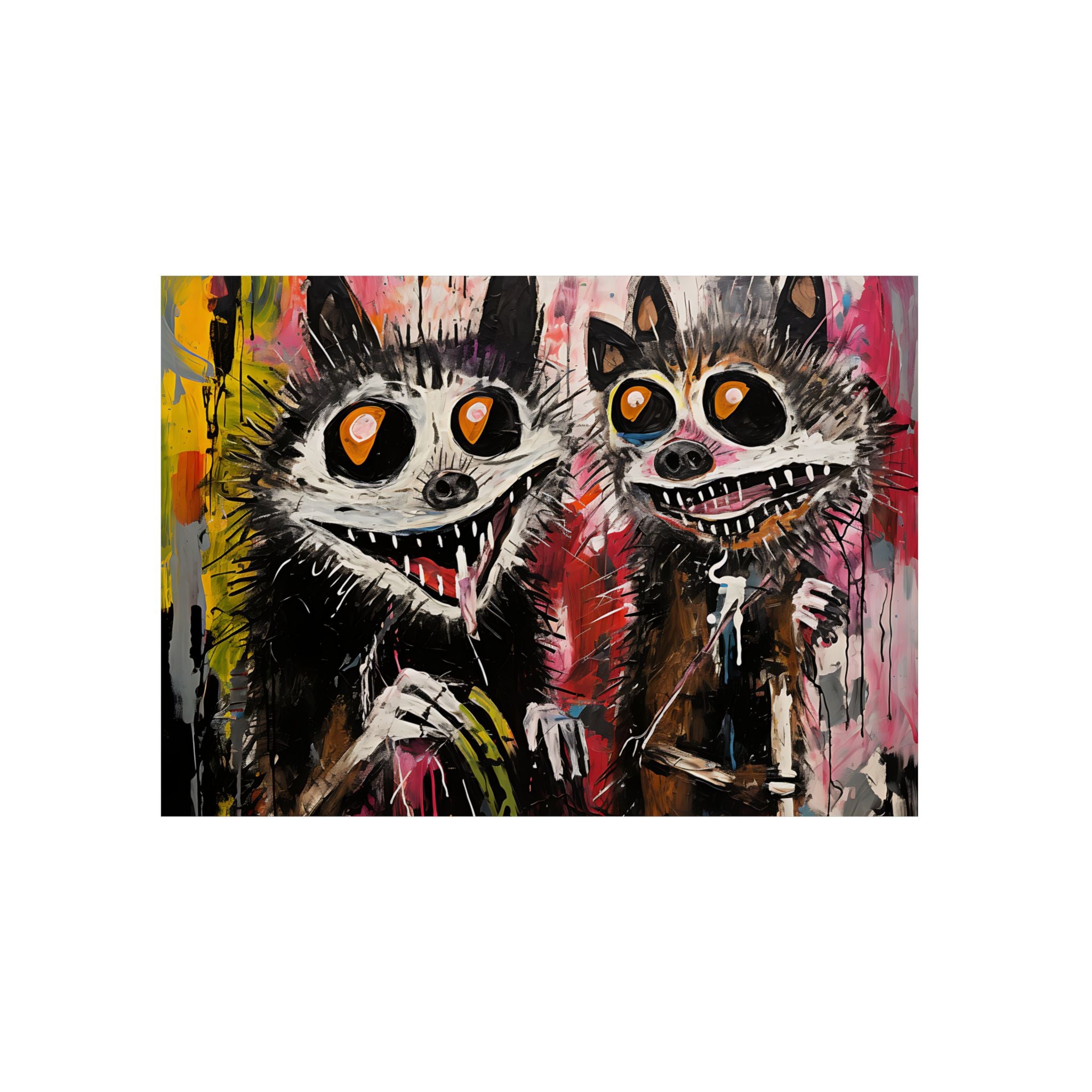 Doodle Abstract Wide Eye Racoons With Colorful Grey Pink Yellow Background By DaFlowerChild Aluminum Composite Panels