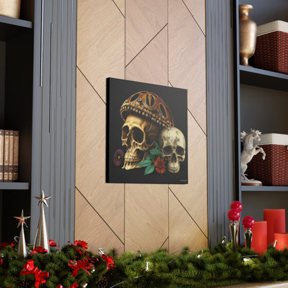 Double Skull With One Colorful Beautifully Detailed Helmet Purple Orange Flowers Canvas Gallery Wraps