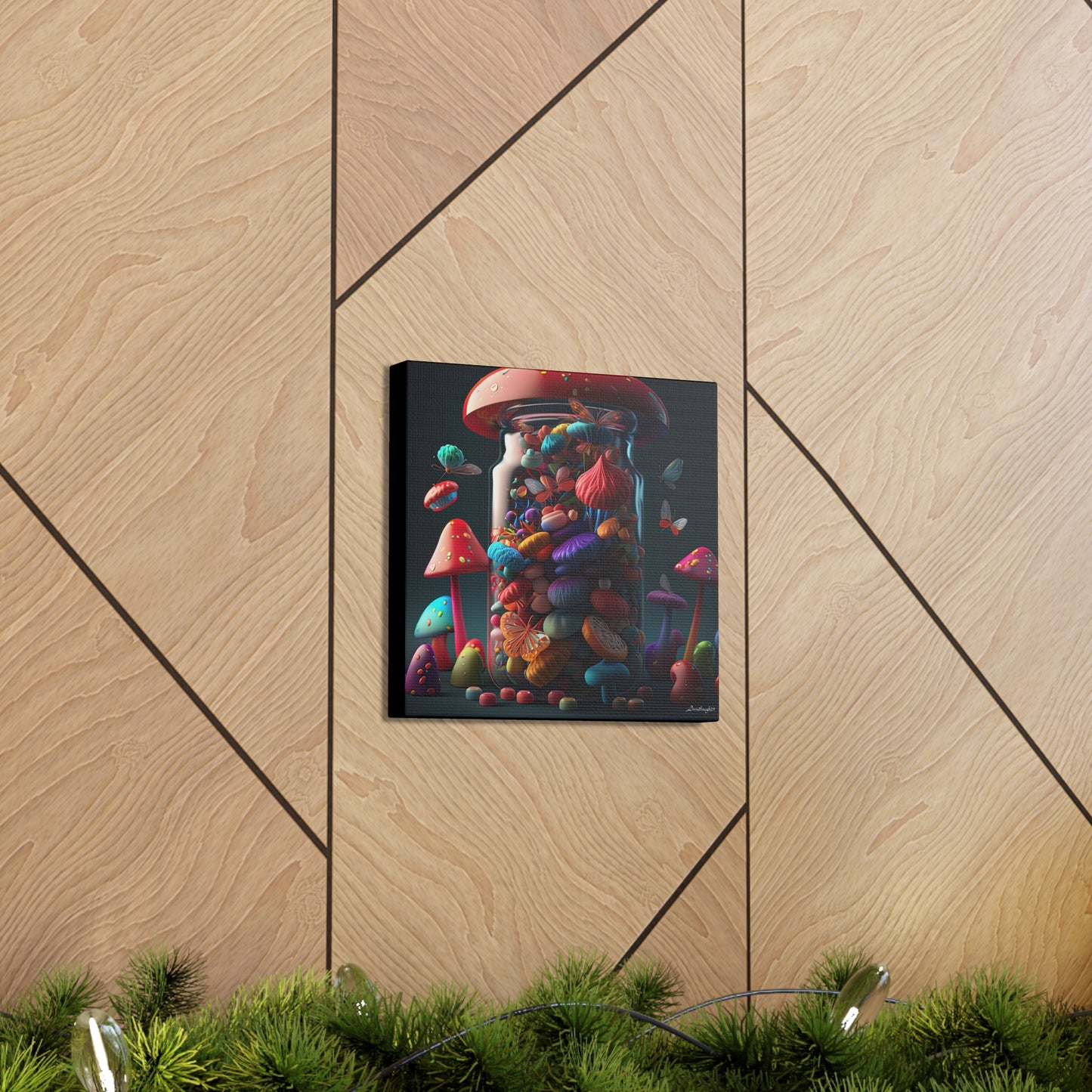 Beautiful Mushroom Luminating Colorful Bliss With Butterflies 2 Canvas Gallery Wraps