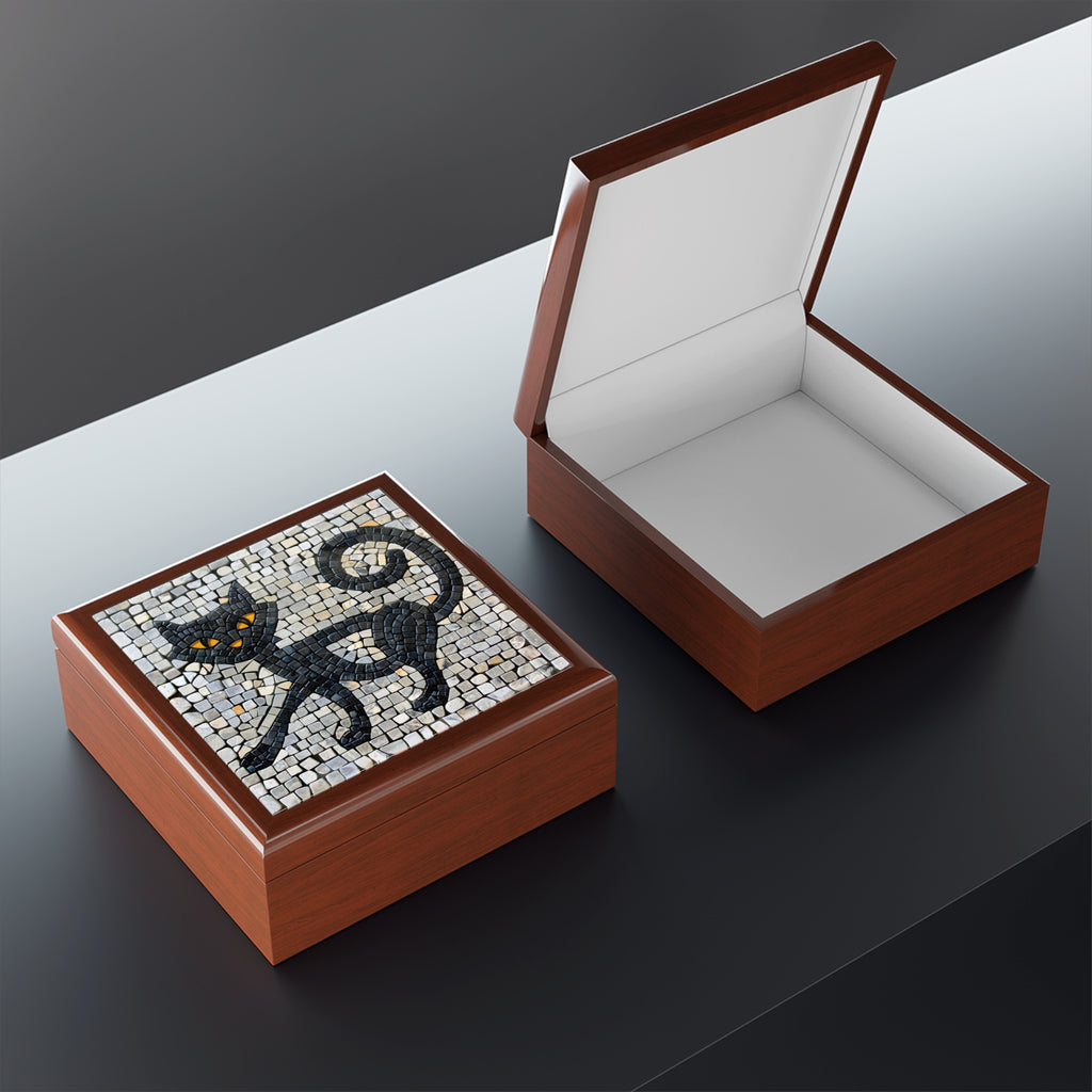 "Curious Black Cat Mosaic", Jewelry- Stash- Collection Box