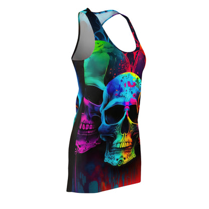 Bold And Beautiful Tie Dye Skull Front Style Four On Back Women's Cut & Sew Racerback Dress (AOP)