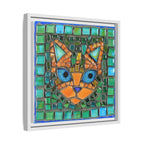 "Emerald Eyes Mosaic Cat", Framed Mosaic Cat Art Print — Colorful Modern Wall Canvas