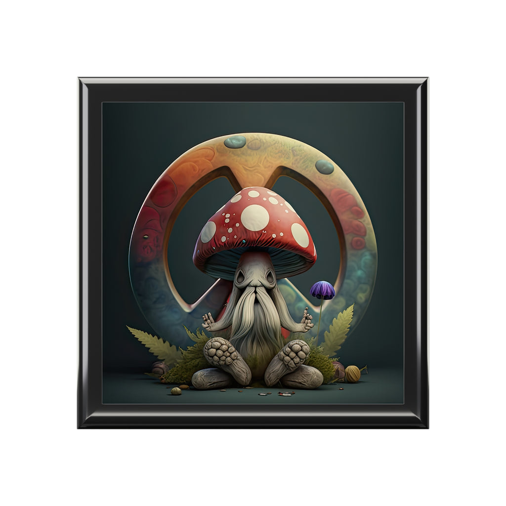 Groovy Gnome With Sleek Detailed Red And White  Hat Peace Sign Jewelry Box