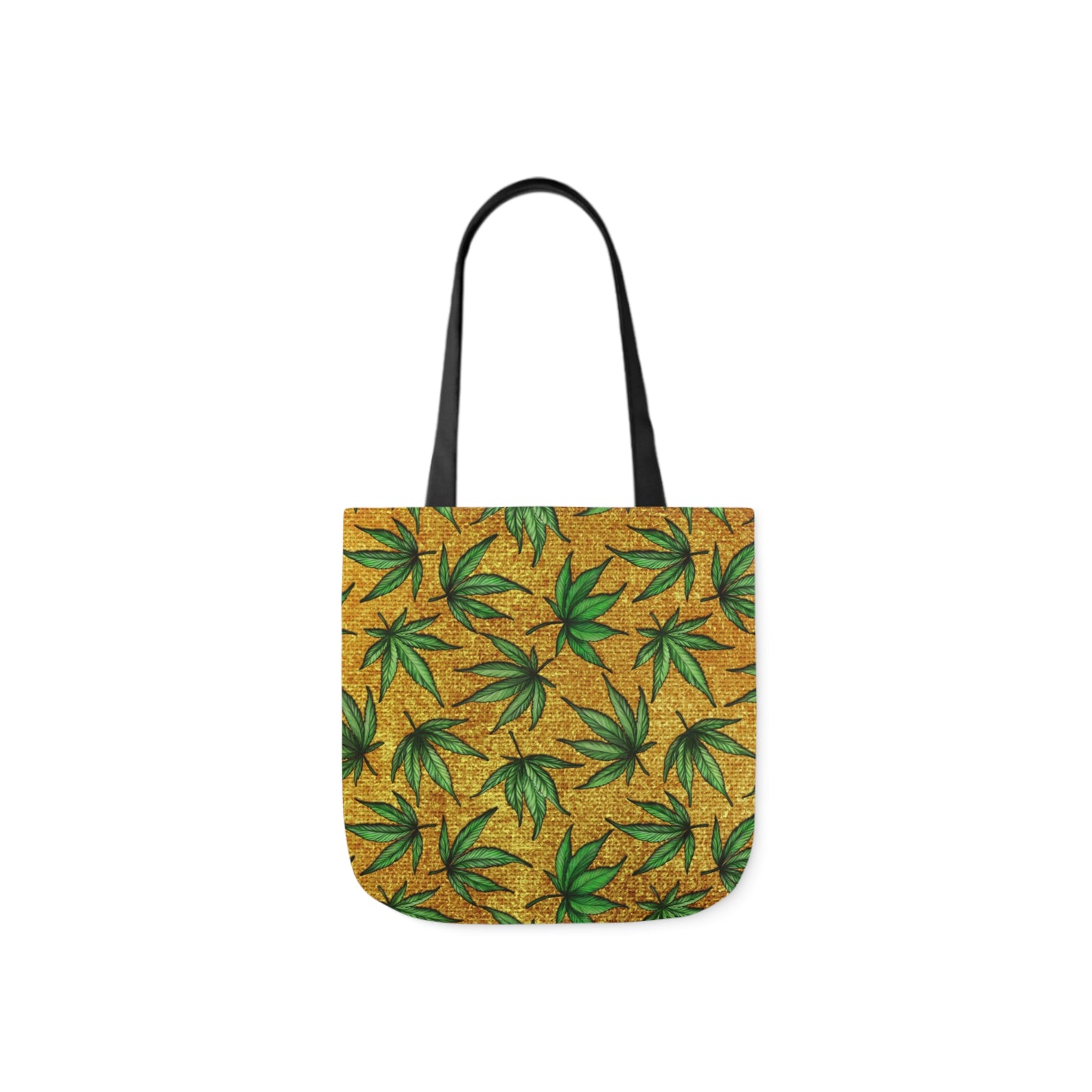 Gold And Green Marijuana Pot Weed Leaf With Gold Background 420 Polyester Canvas Tote Bag (AOP)