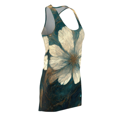 Bold And Beautiful White, Grey And Blue Floral Style 1 Women's Cut & Sew Racerback Dress (AOP)