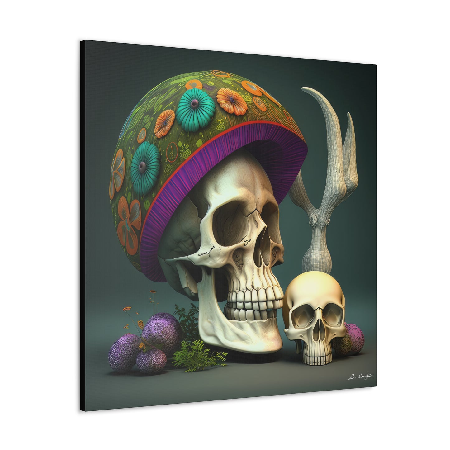 Skull With Colorful Beautifully Detailed Helmet Purple Green Orange Canvas Gallery Wraps