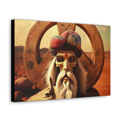Wise Man In Dessert With Beard And Peace Sign Canvas Gallery Wraps
